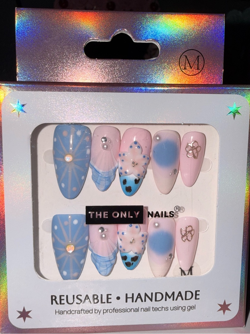 The Only Nails Reusable Pink & Blue Handmade Press-On Nail Set